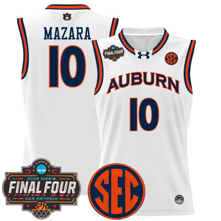 Men Auburn Tigers #10 Mazara white 2025 Final Four Patch Lightweight  NCAA Jerseys